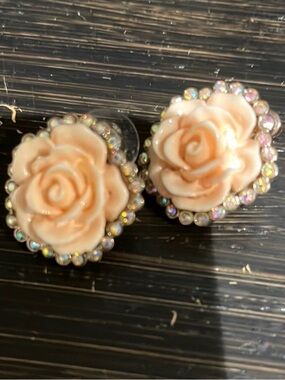 Peach Rose Crystal Stud Earrings - Women Jewelry